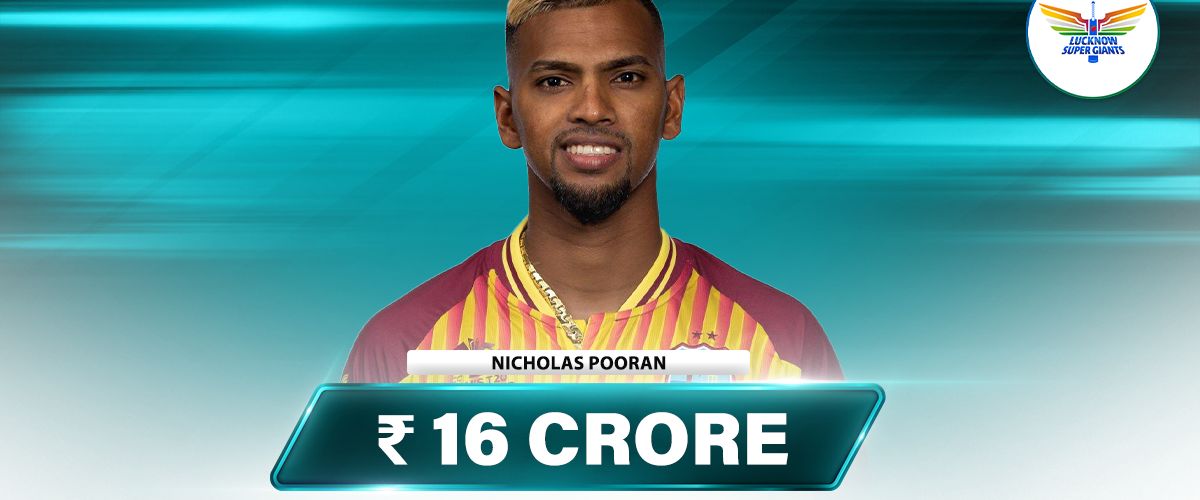 Lucknow Super Giants picked West Indies wicket-keeper batsman Nicholas Pooran for INR 16 crores.